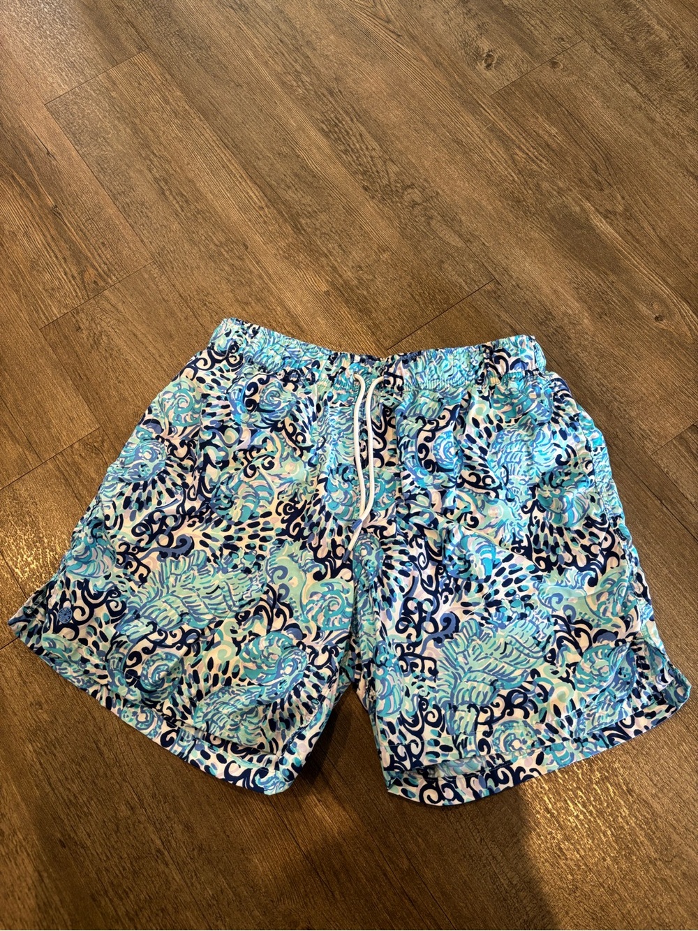 Lilly Pulitzer Men's Turquoise & Navy Patterned Swim Shorts
